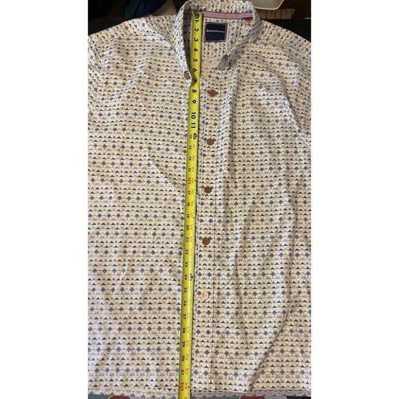 Tommy Bahama Mens Blue White Patterned Short Sleeve Button Front Shirt Sz 2XL - Picture 9 of 10